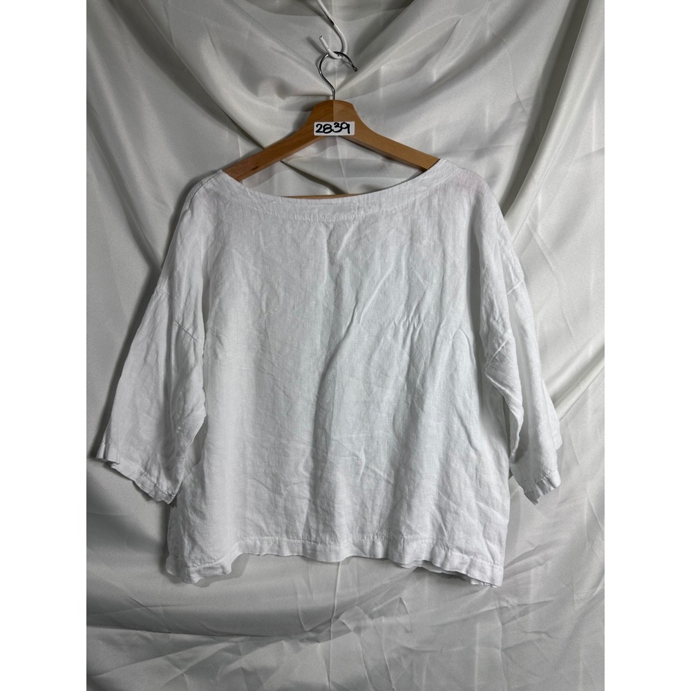 Made in Italy 100% Linen White Boxy Boat Neck Blouse Top Coastal Minimalist boho - Picture 6 of 7